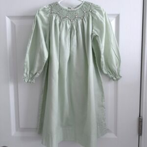 Orient Express Smocked Dress Kids 4 Mint Green Cotton Vintage Style Floral LS